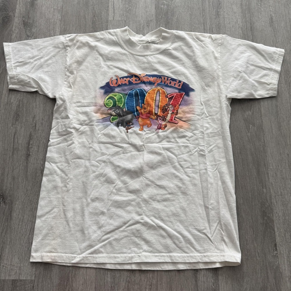 Vintage Walt Disney World Shirt Kids XL White 2001 Pooh Tigger Graphic Tee